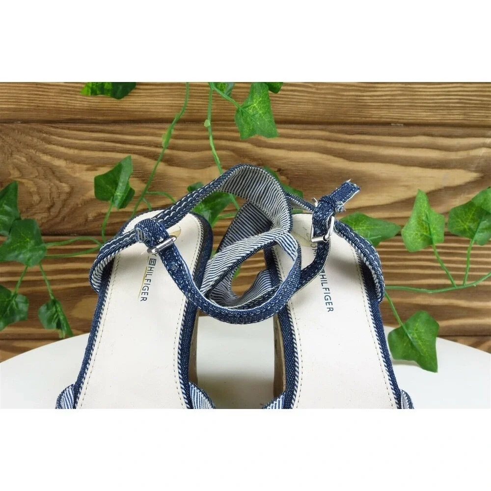 Tommy Hilfiger Sz 7 M Blue Ankle Strap Fabric‎ Women Sandals